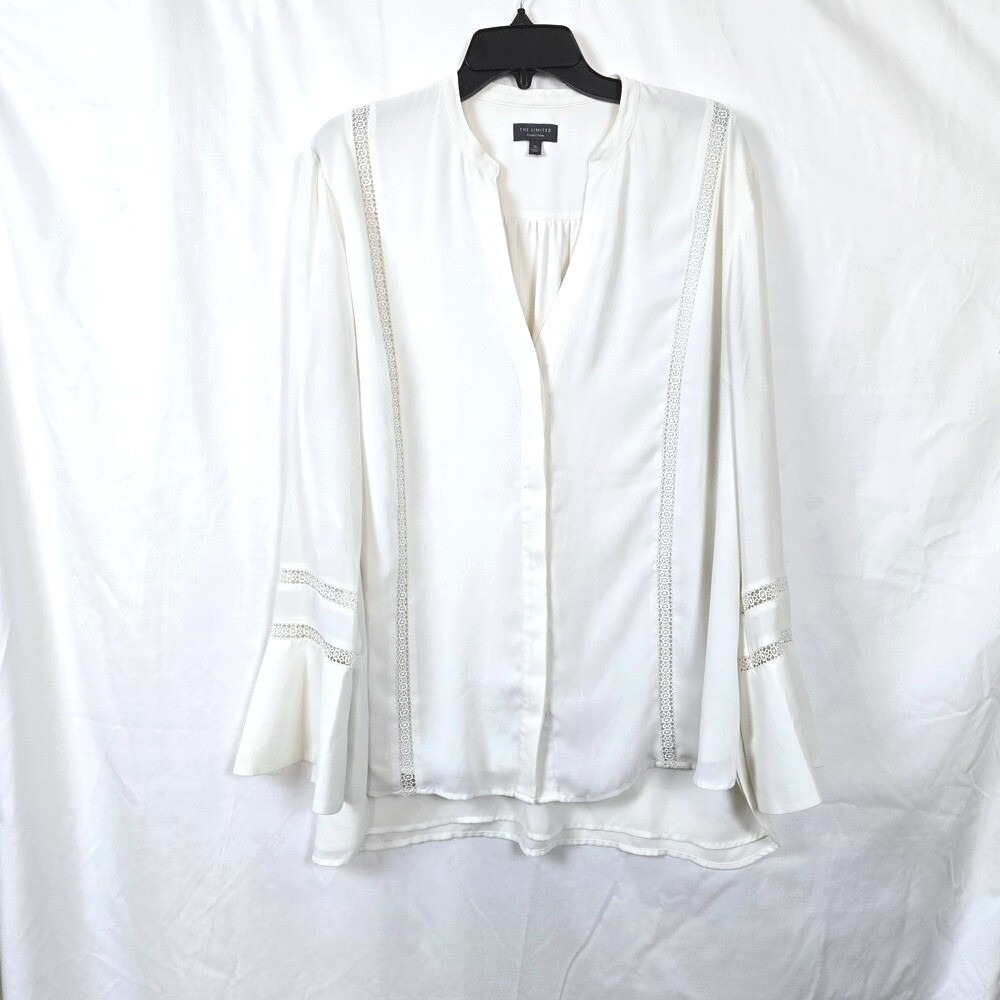The Limited Womens Ivory Bell Sleeve Split Neck Lined Chiffon Career Blouse XL